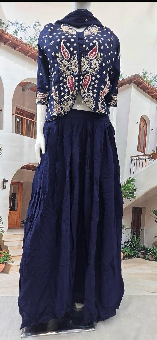 Royal Navy Blue Embroidered Lehenga Choli Set with Dupatta