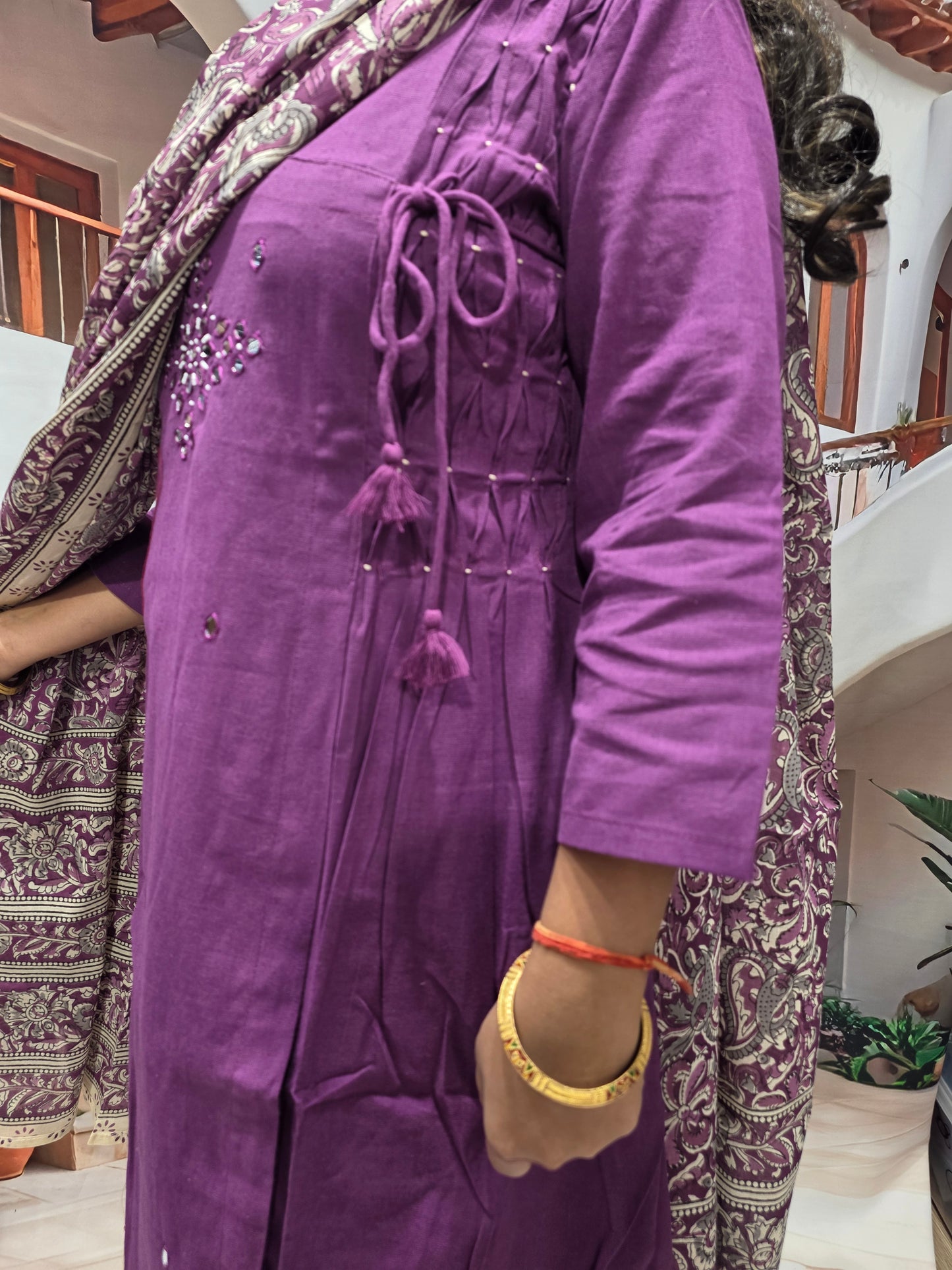 Purple Cotton 3 Piece Kurti Pant Dupatta Set for Women | Elegant Casual & Festive Wear
