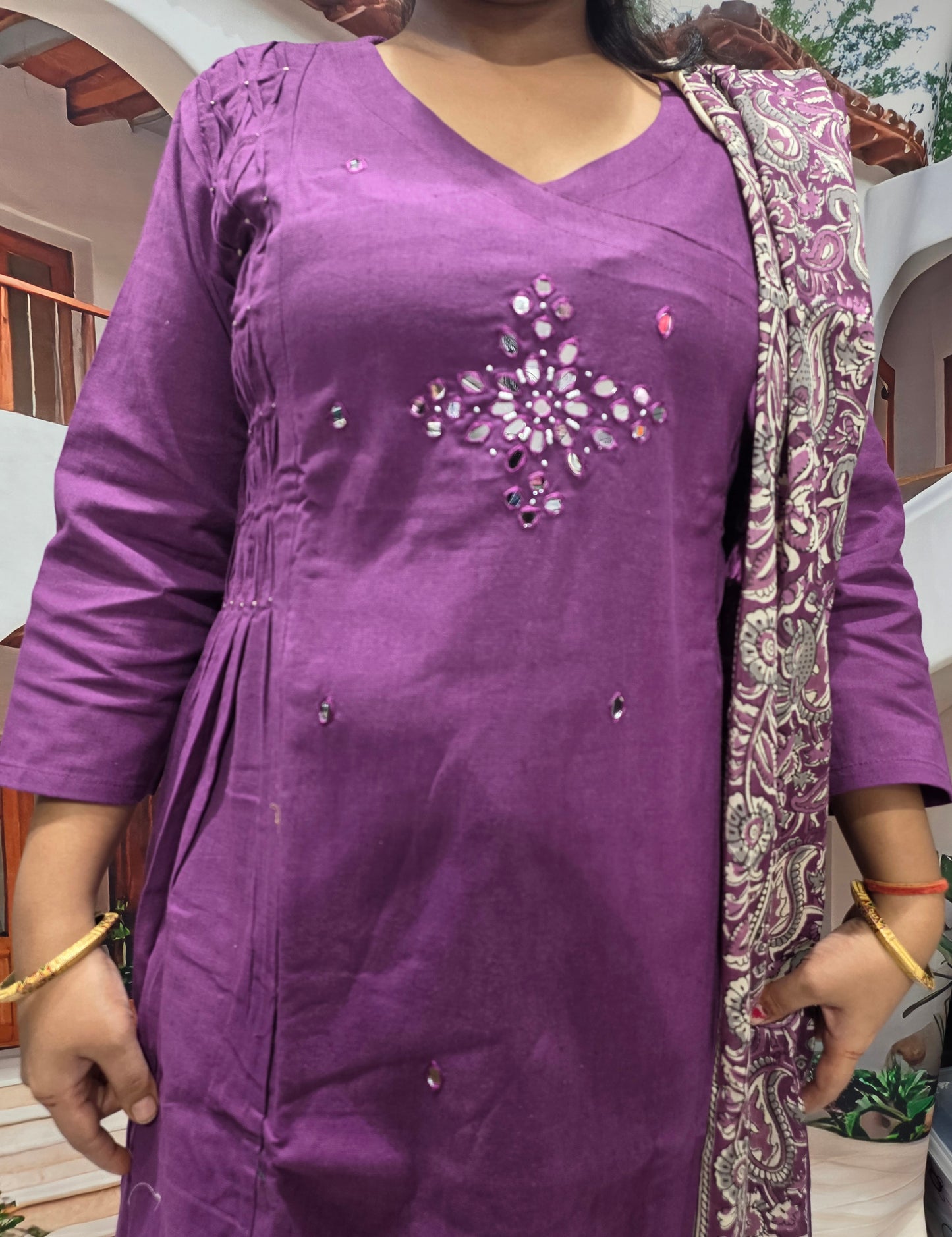 Purple Cotton 3 Piece Kurti Pant Dupatta Set for Women | Elegant Casual & Festive Wear