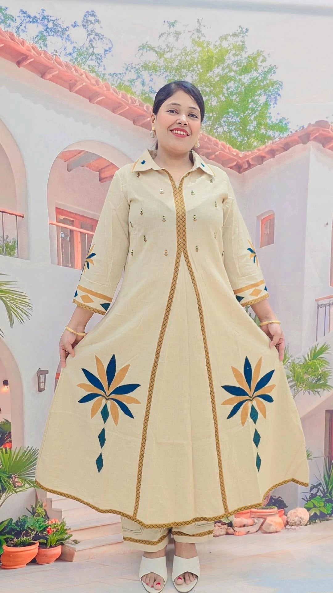 Elegant Cream Floral Anarkali Set