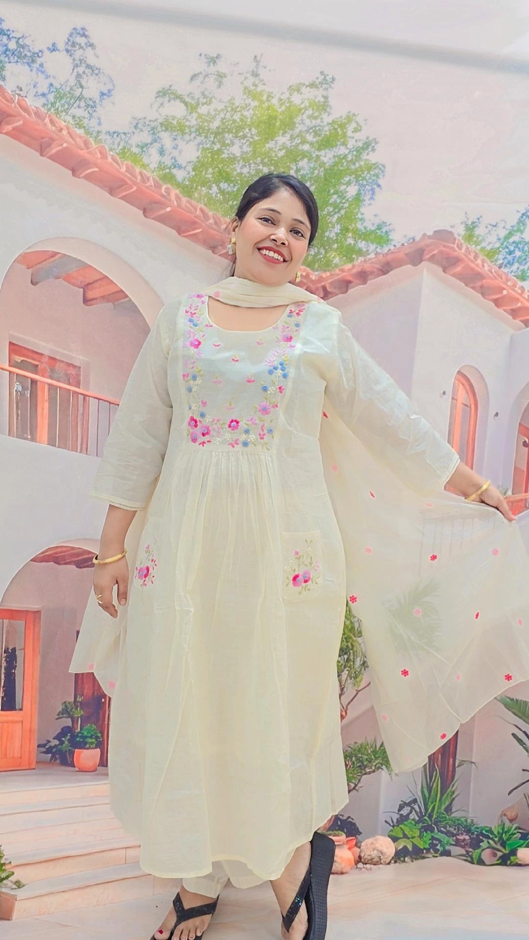 Beautiful White Floral Anarkali Dress