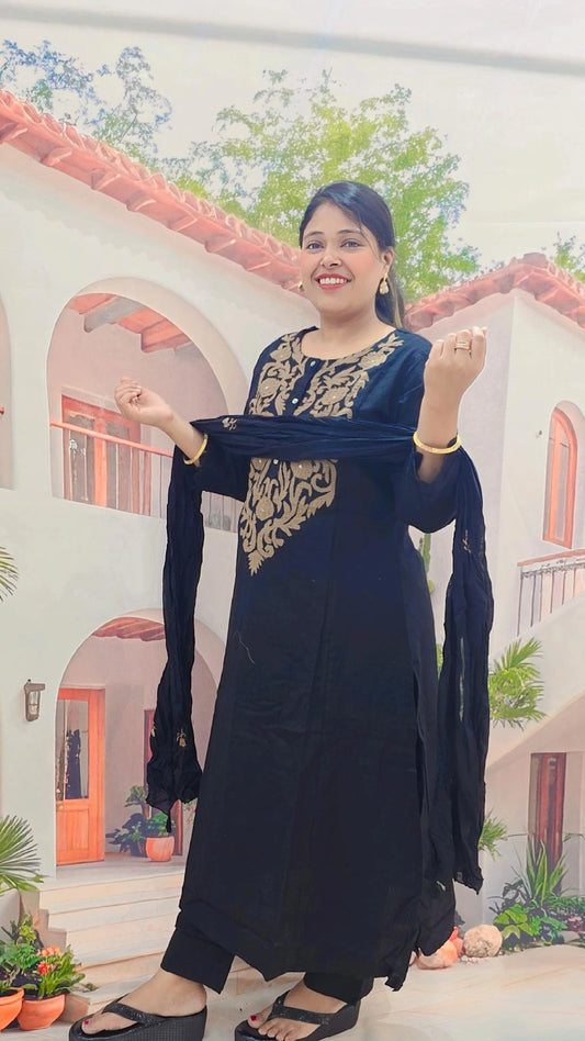 Classic Black Embroidered Suit Set