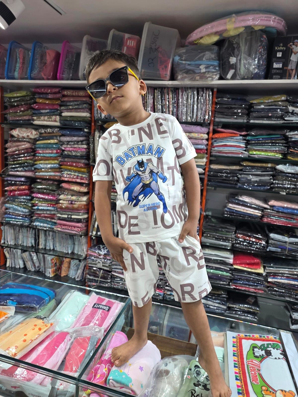 Kids Batman Printed White Co-ord Set | Superhero Summer Wear