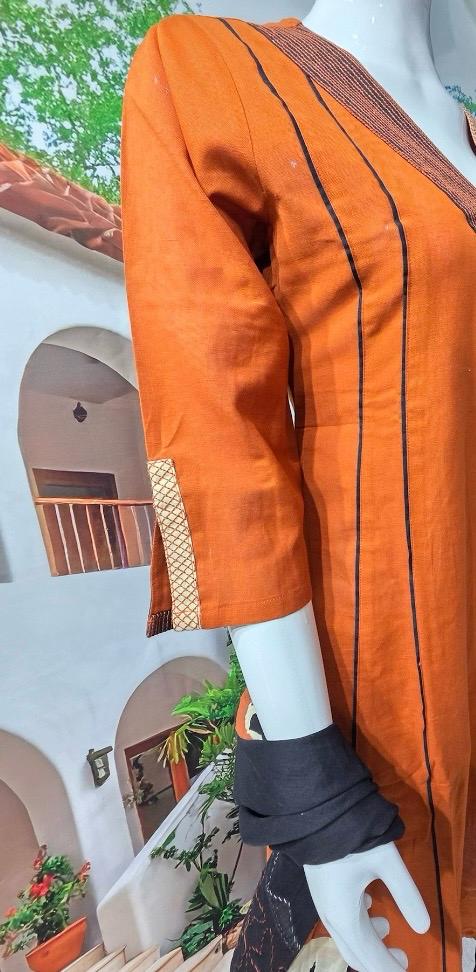 Rust Orange Designer Kurti with Matching Dupatta