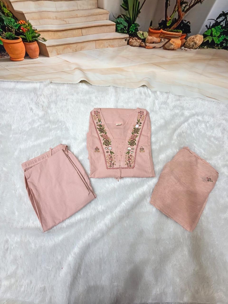 Women’s Embroidered Straight Kurti – Soft Peach