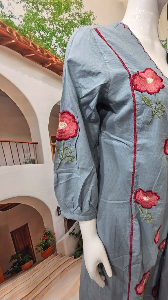 Women’s Elegant Embroidered Kurti Pant & Dupatta Set – Sky Blue