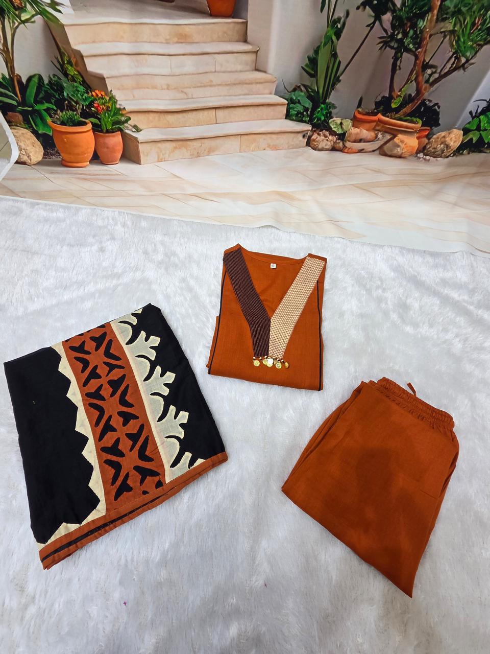 Rust Orange Designer Kurti with Matching Dupatta