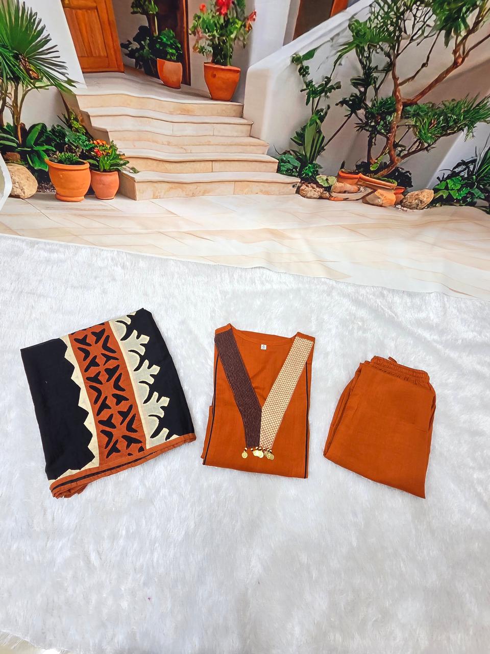 Rust Orange Designer Kurti with Matching Dupatta