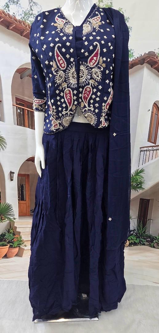 Royal Navy Blue Embroidered Lehenga Choli Set with Dupatta