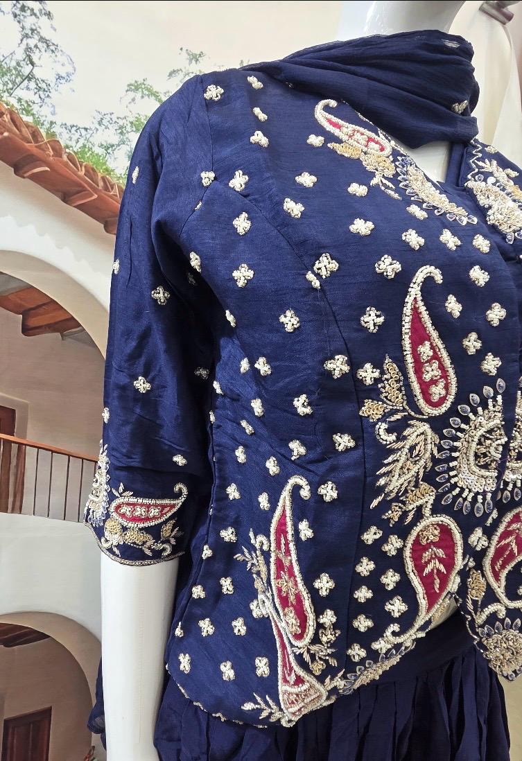 Royal Navy Blue Embroidered Lehenga Choli Set with Dupatta