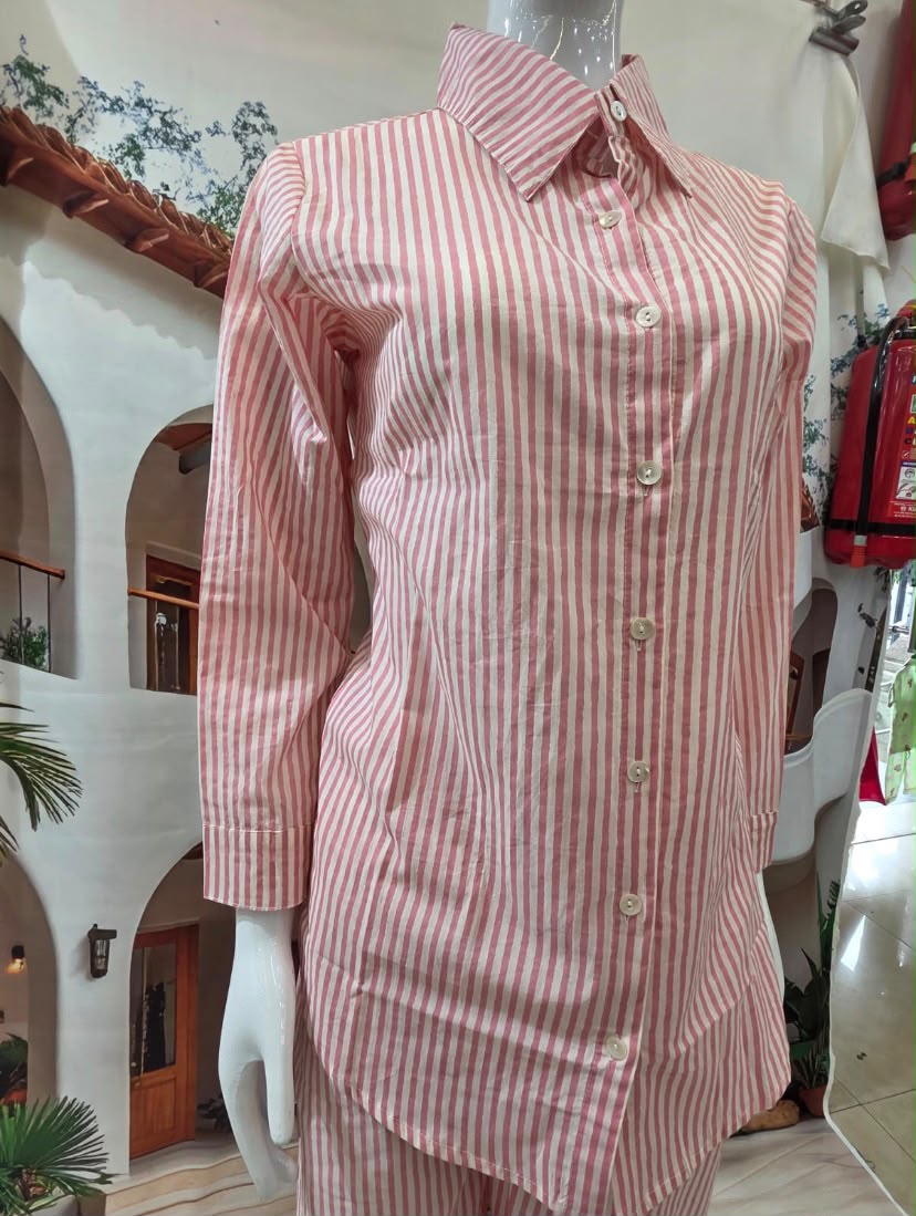 Chic Pink Embroidered Shirt Style Co-Ord Set