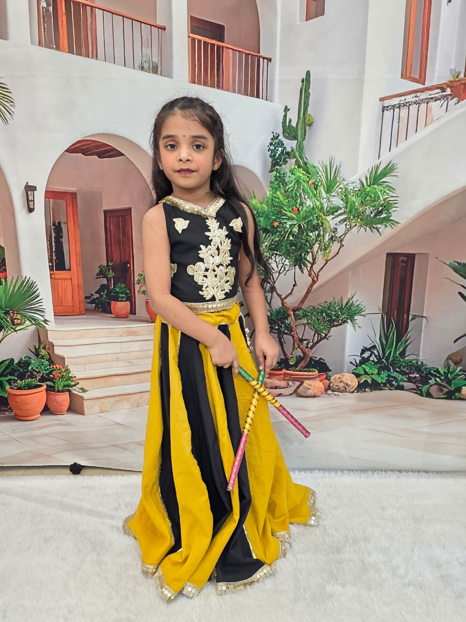 Black & Yellow Cotton Kids Chaniya Choli | Festive Lehenga Choli for Girls (0–14 Years)