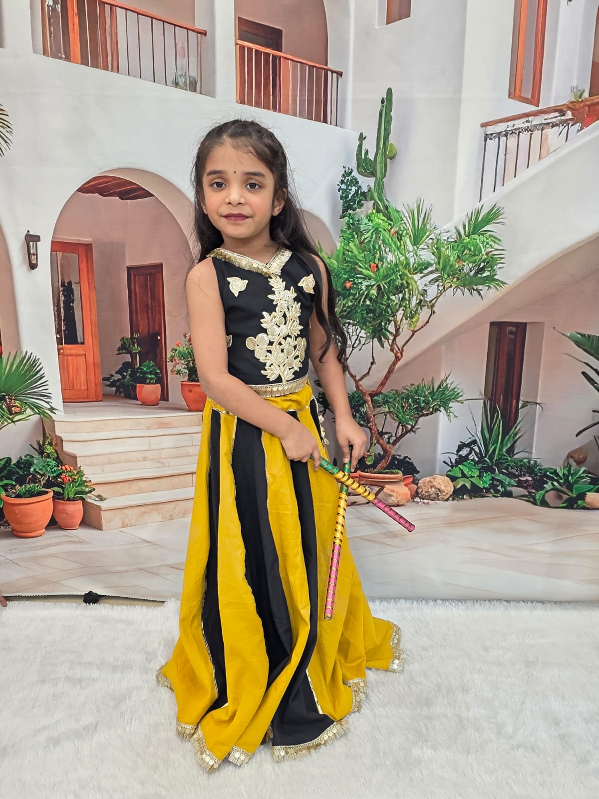 Black & Yellow Cotton Kids Chaniya Choli | Festive Lehenga Choli for Girls (0–14 Years)