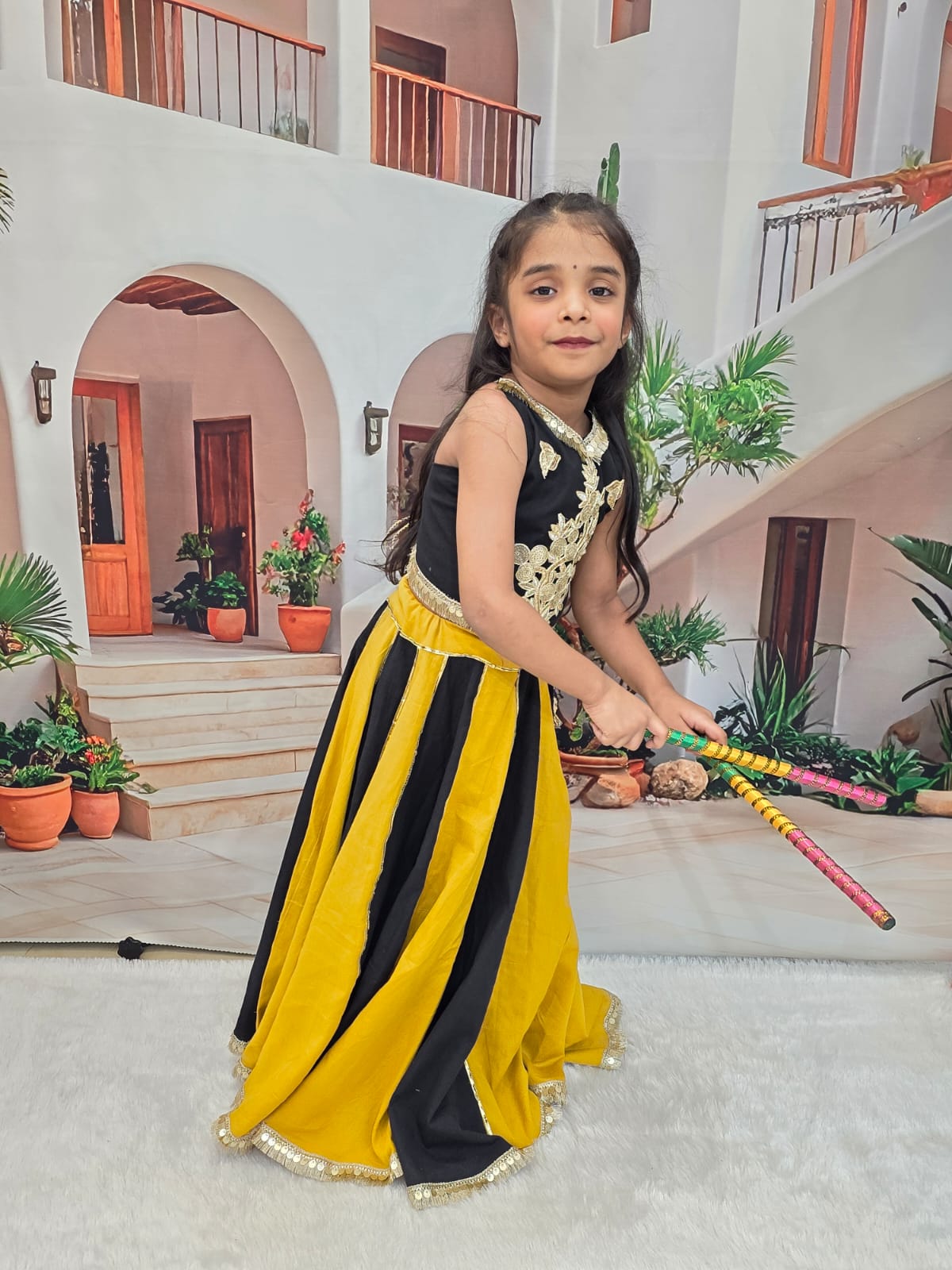 Black & Yellow Cotton Kids Chaniya Choli | Festive Lehenga Choli for Girls (0–14 Years)